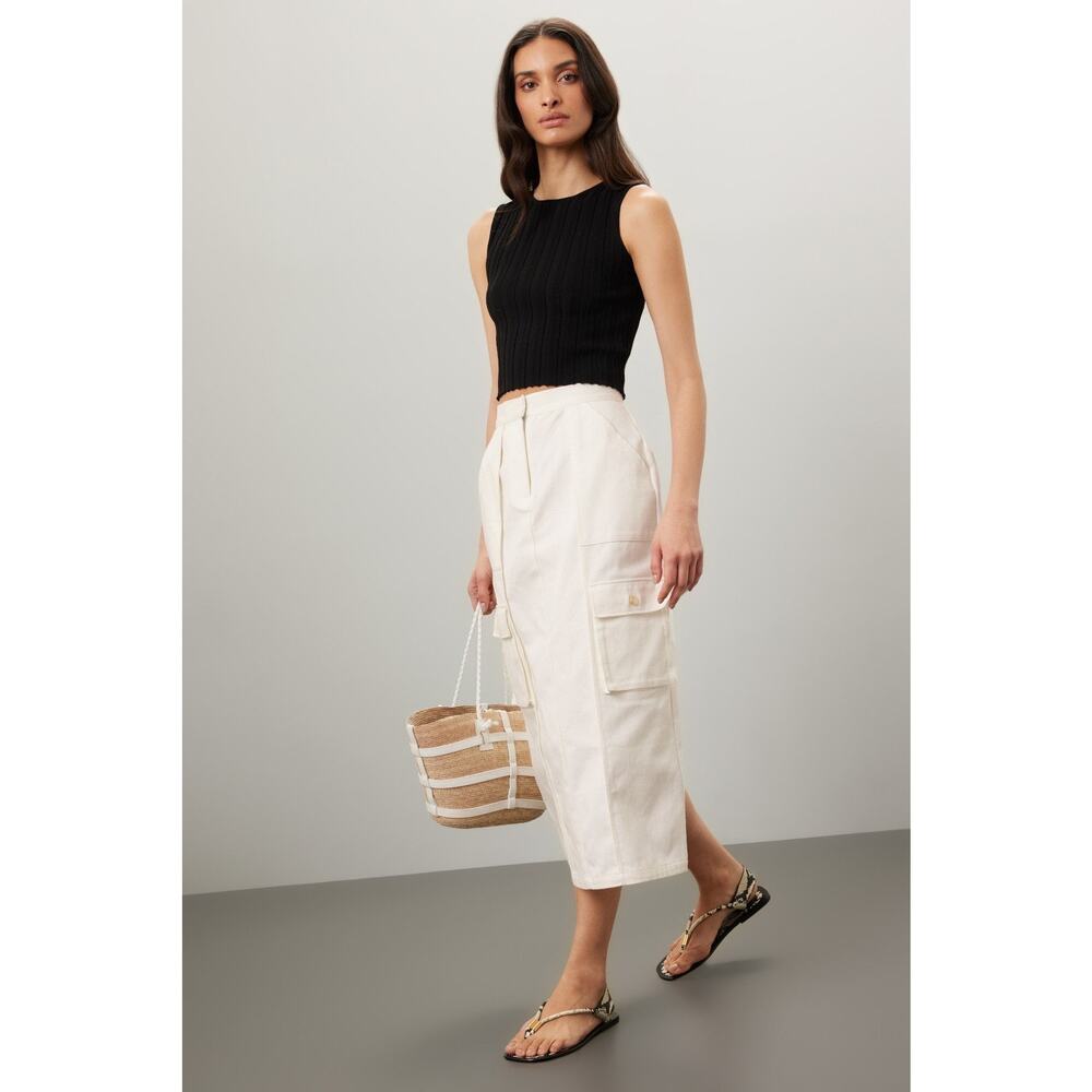 SILK LAUNDRY Women's Off-White 100% Organic Cotton Pockets Slit Skirt Size Small